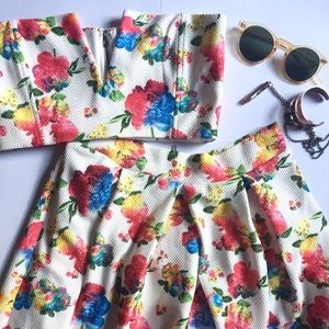nameless Textured Floral Crop Top /Skirt Set